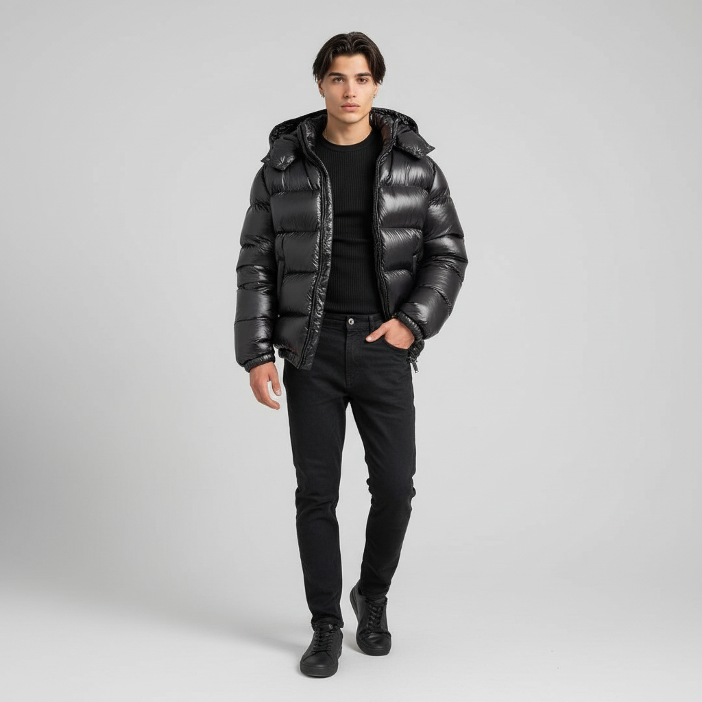 Kurtka Męska Pikowana Krótka z Kapturem