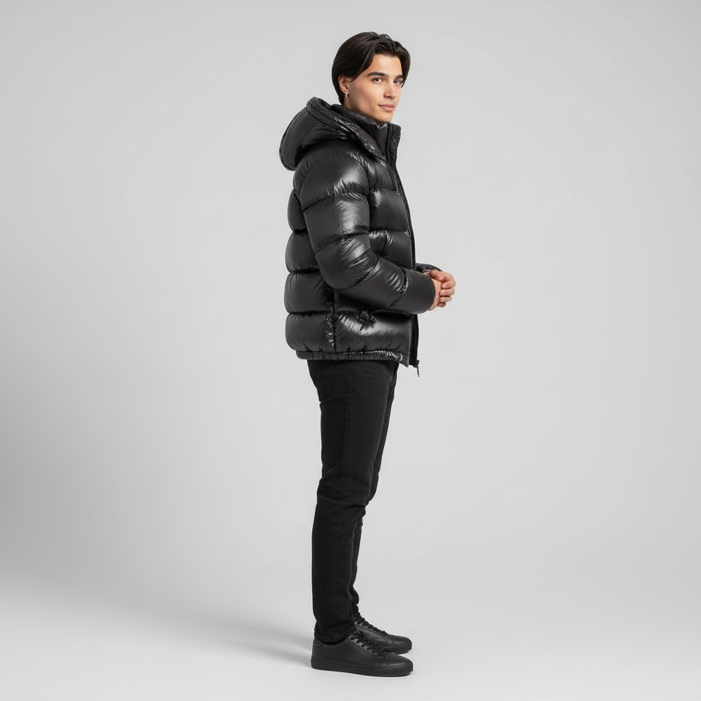 Kurtka Męska Pikowana Krótka z Kapturem