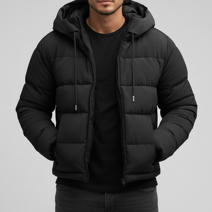 Kurtka Męska Pikowana Zimowa z Kapturem