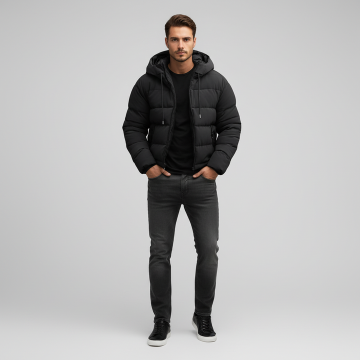 Kurtka Męska Pikowana Zimowa z Kapturem