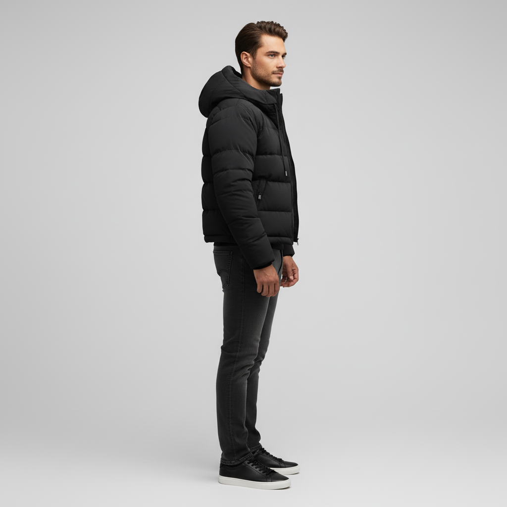 Kurtka Męska Pikowana Zimowa z Kapturem