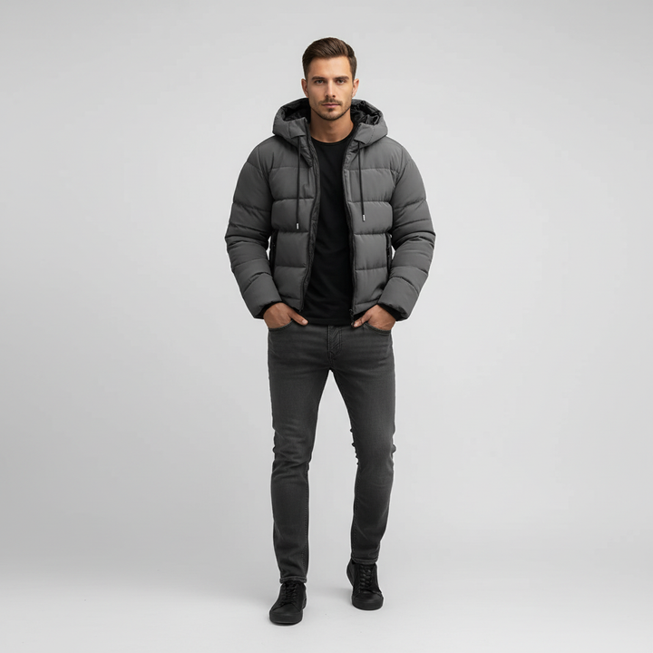 Kurtka Męska Pikowana Zimowa z Kapturem