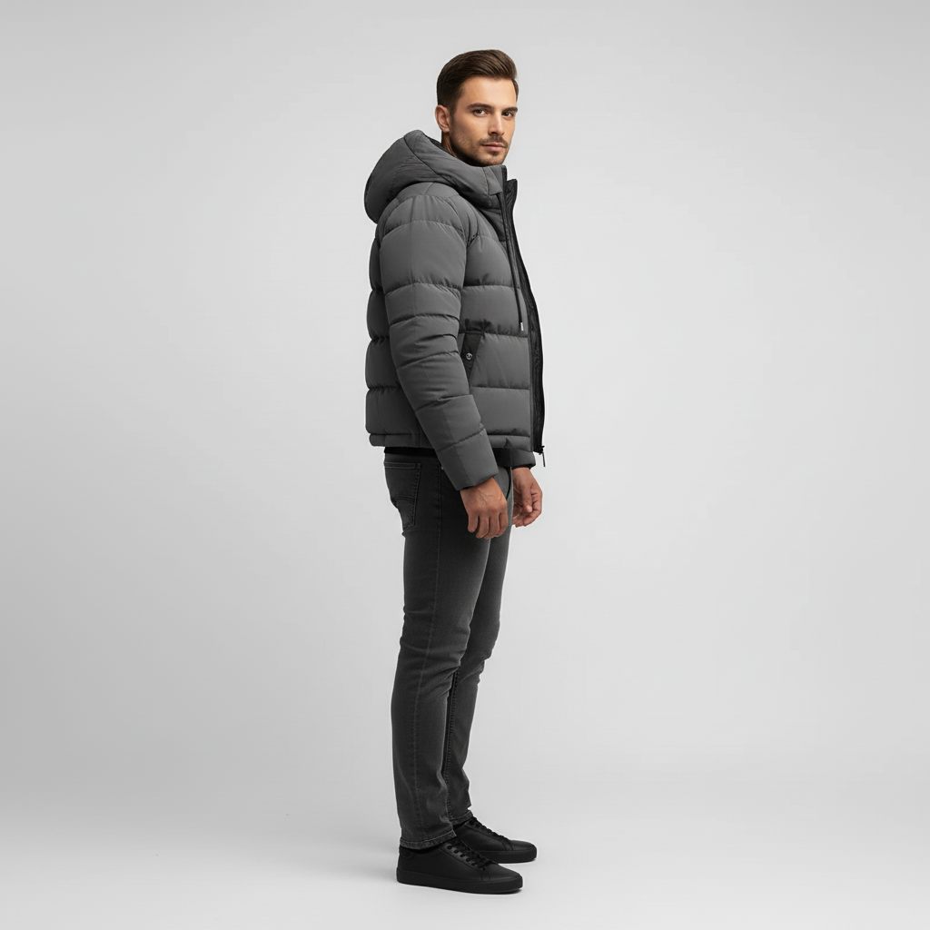 Kurtka Męska Pikowana Zimowa z Kapturem
