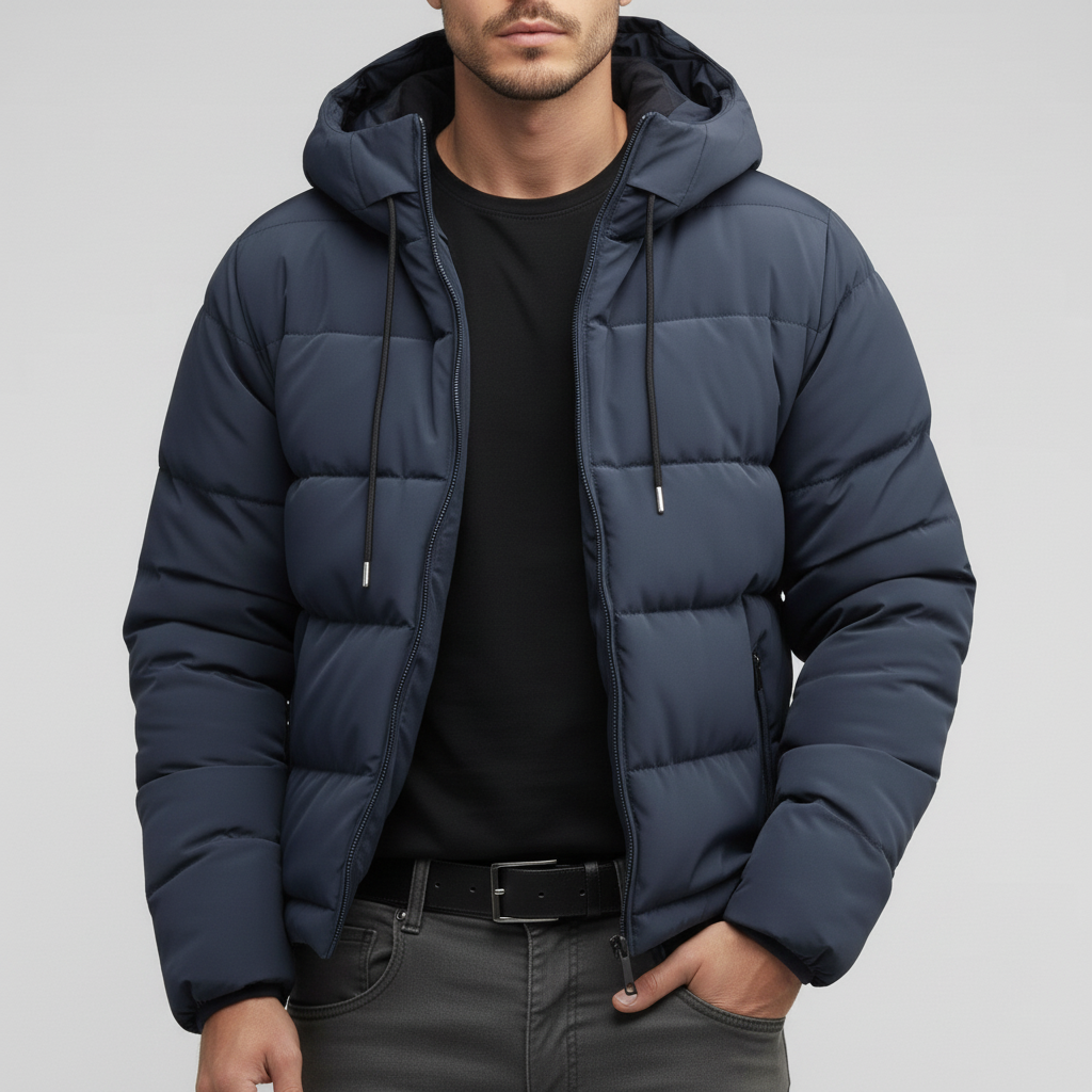 Kurtka Męska Pikowana Zimowa z Kapturem