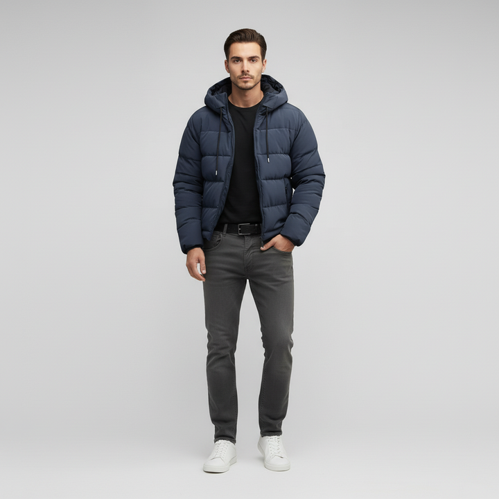 Kurtka Męska Pikowana Zimowa z Kapturem