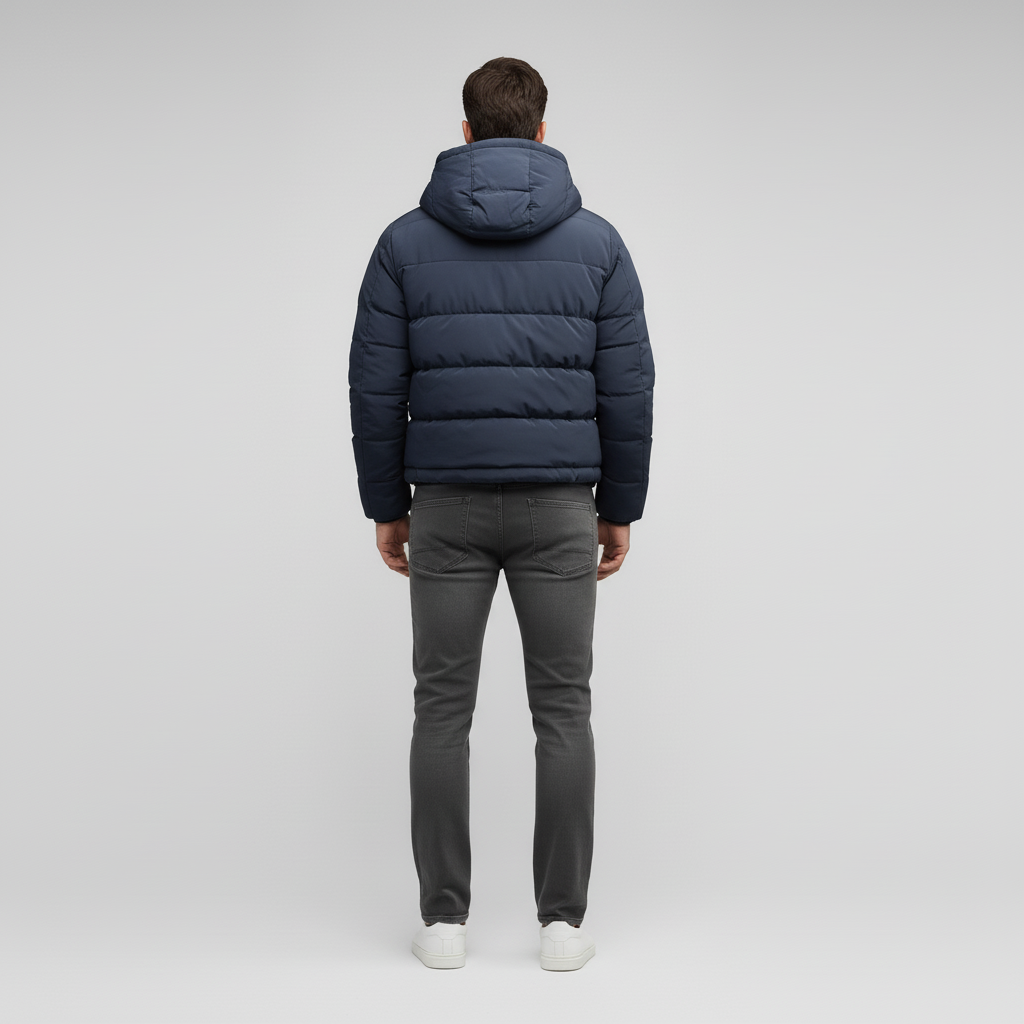 Kurtka Męska Pikowana Zimowa z Kapturem