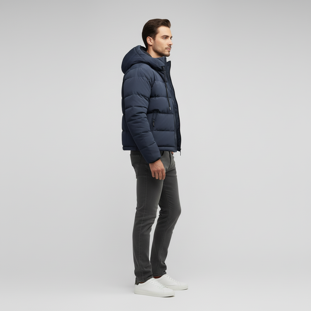 Kurtka Męska Pikowana Zimowa z Kapturem