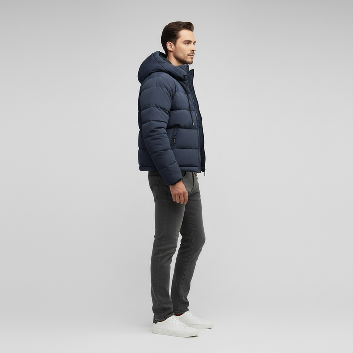 Kurtka Męska Pikowana Zimowa z Kapturem