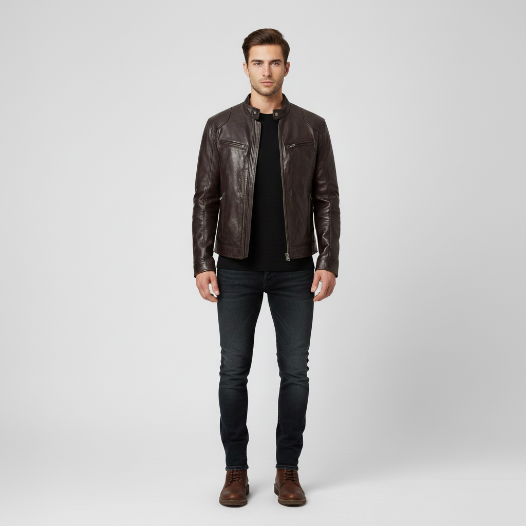 Kurtka Męska Ramoneska ze Stójką i Zamkiem