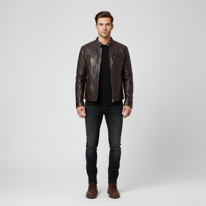 Kurtka Męska Ramoneska ze Stójką i Zamkiem