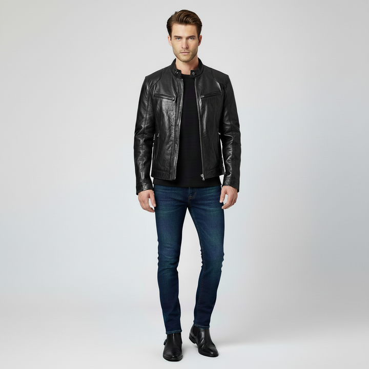 Kurtka Męska Ramoneska ze Stójką i Zamkiem