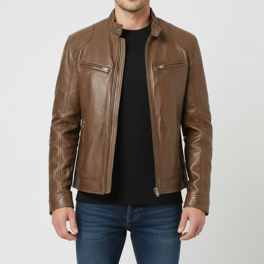 Kurtka Męska Ramoneska ze Stójką i Zamkiem