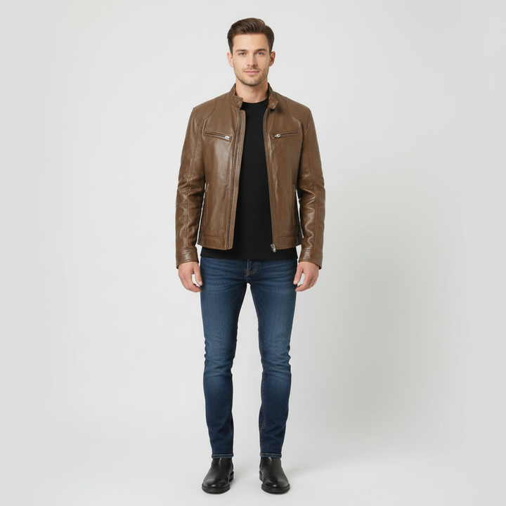 Kurtka Męska Ramoneska ze Stójką i Zamkiem