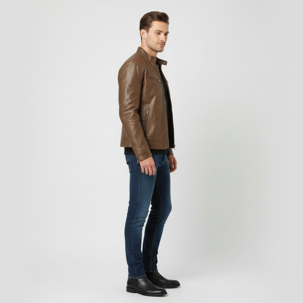 Kurtka Męska Ramoneska ze Stójką i Zamkiem