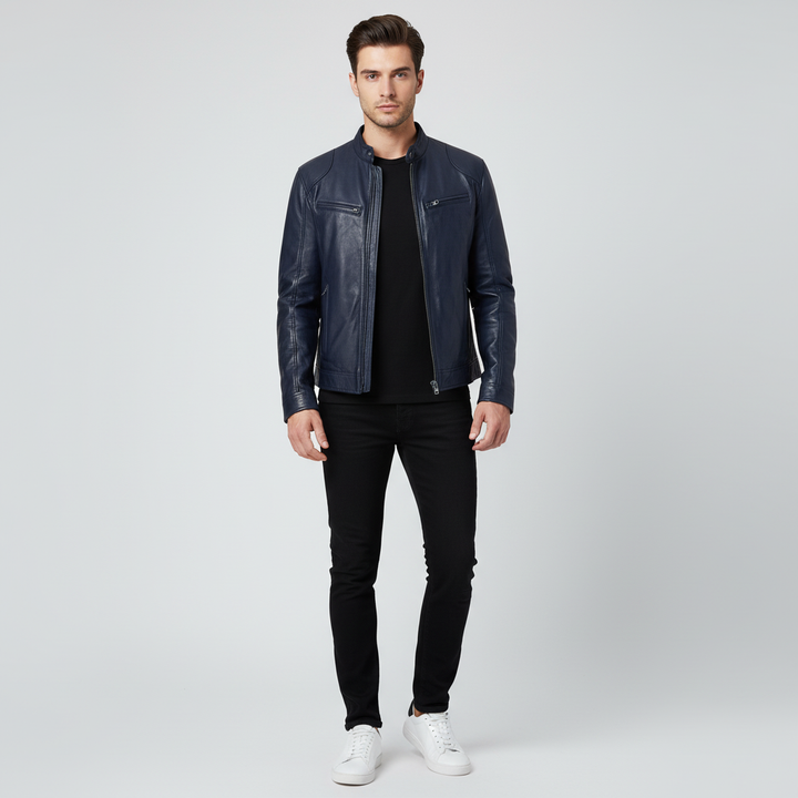 Kurtka Męska Ramoneska ze Stójką i Zamkiem