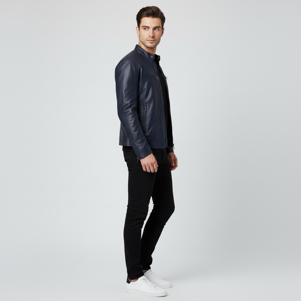 Kurtka Męska Ramoneska ze Stójką i Zamkiem