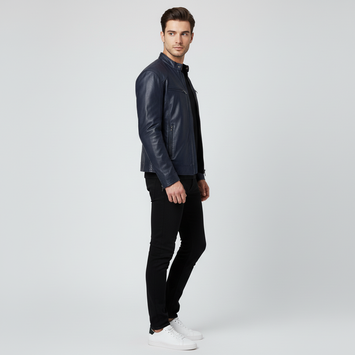 Kurtka Męska Ramoneska ze Stójką i Zamkiem