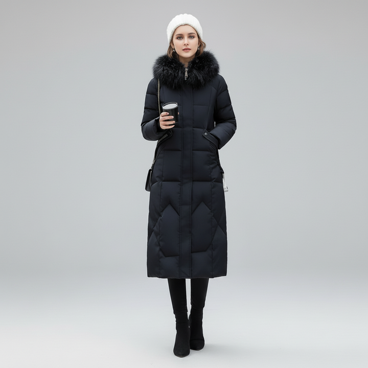 Płaszcz Damski Zimowy Maxi Pikowany z Kapturem