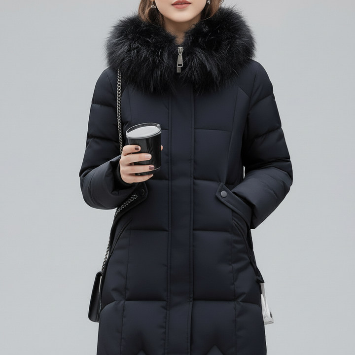 Płaszcz Damski Zimowy Maxi Pikowany z Kapturem