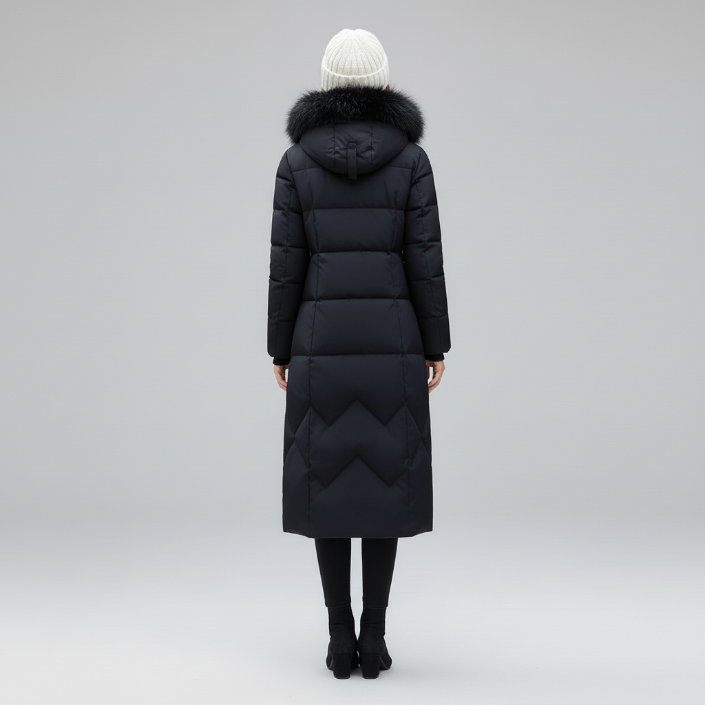 Płaszcz Damski Zimowy Maxi Pikowany z Kapturem