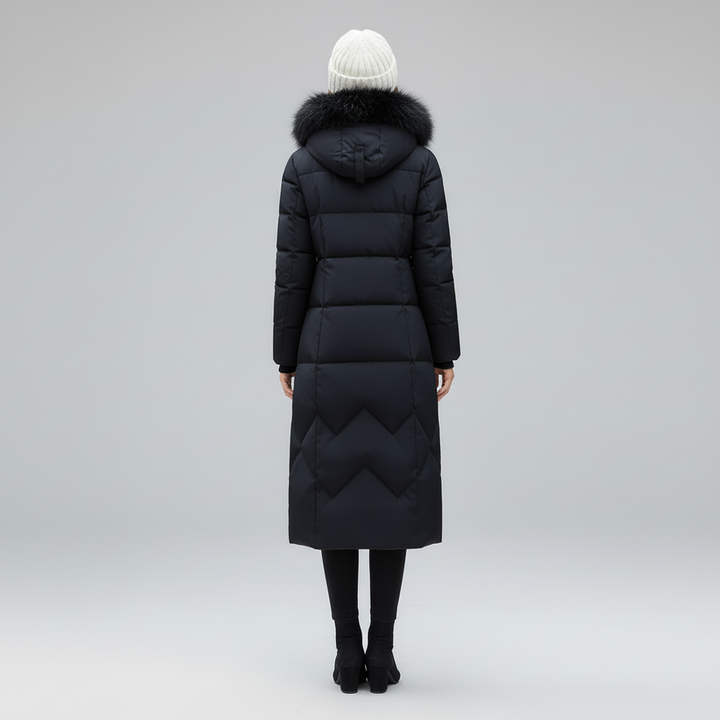 Płaszcz Damski Zimowy Maxi Pikowany z Kapturem