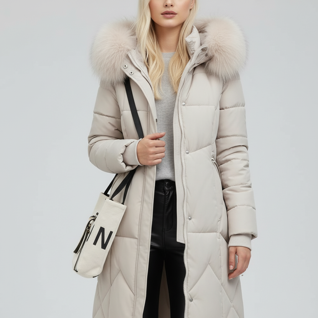 Płaszcz Damski Zimowy Maxi Pikowany z Kapturem