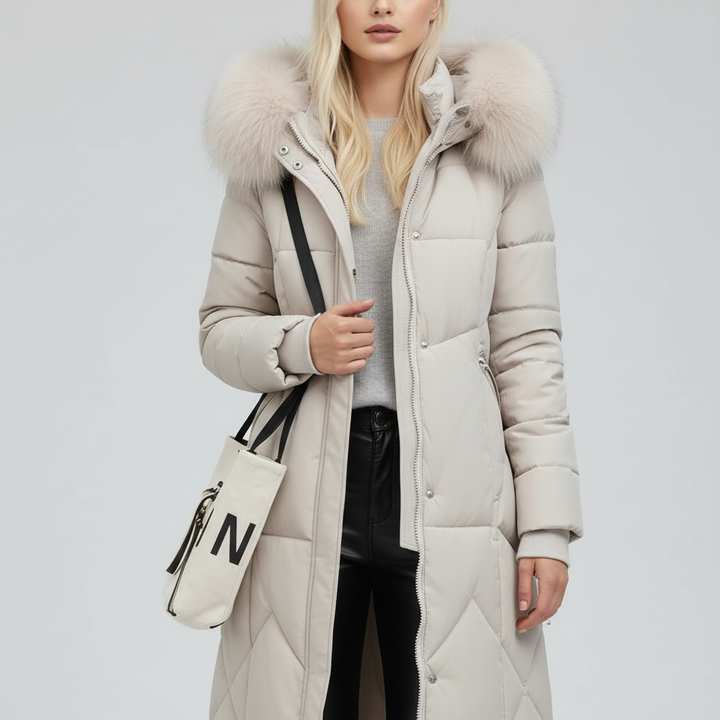 Płaszcz Damski Zimowy Maxi Pikowany z Kapturem