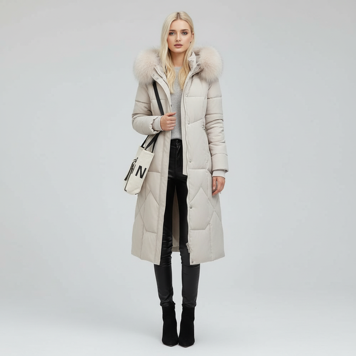 Płaszcz Damski Zimowy Maxi Pikowany z Kapturem