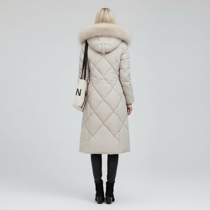 Płaszcz Damski Zimowy Maxi Pikowany z Kapturem