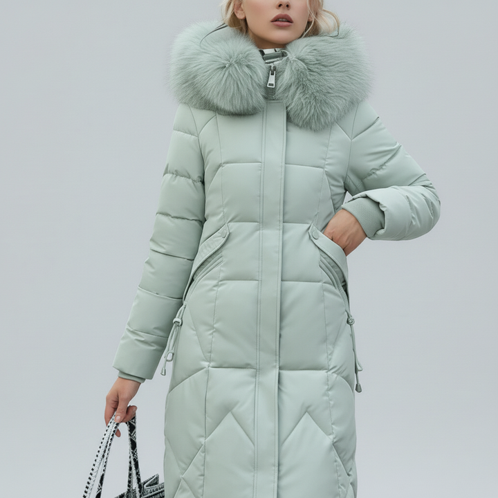 Płaszcz Damski Zimowy Maxi Pikowany z Kapturem