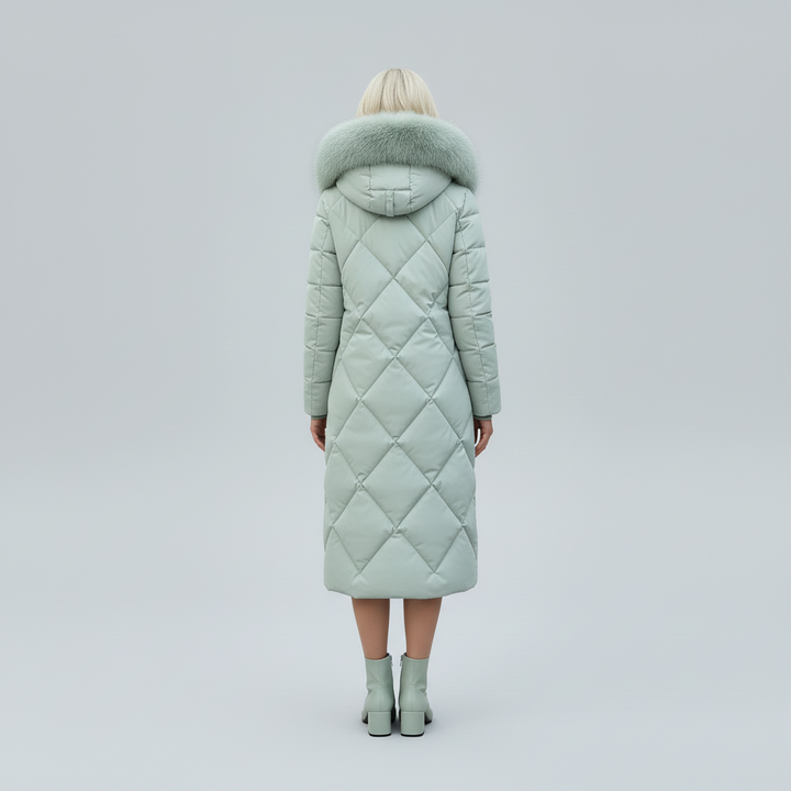 Płaszcz Damski Zimowy Maxi Pikowany z Kapturem