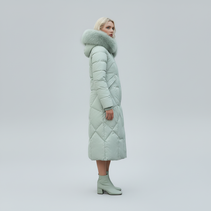 Płaszcz Damski Zimowy Maxi Pikowany z Kapturem