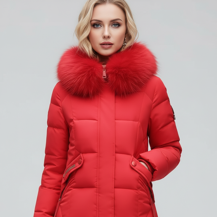 Płaszcz Damski Zimowy Maxi Pikowany z Kapturem