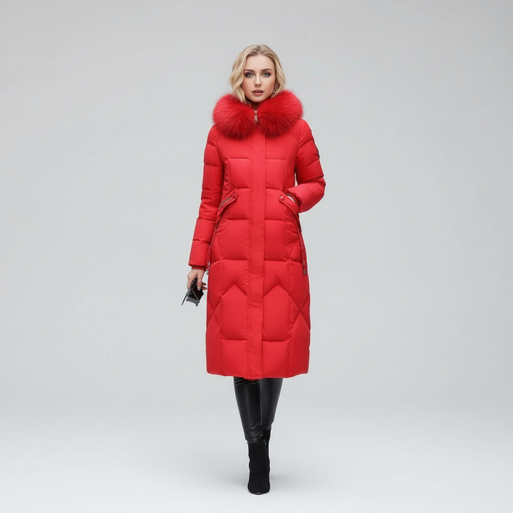 Płaszcz Damski Zimowy Maxi Pikowany z Kapturem