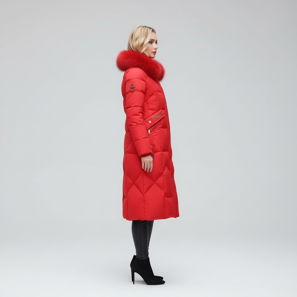 Płaszcz Damski Zimowy Maxi Pikowany z Kapturem