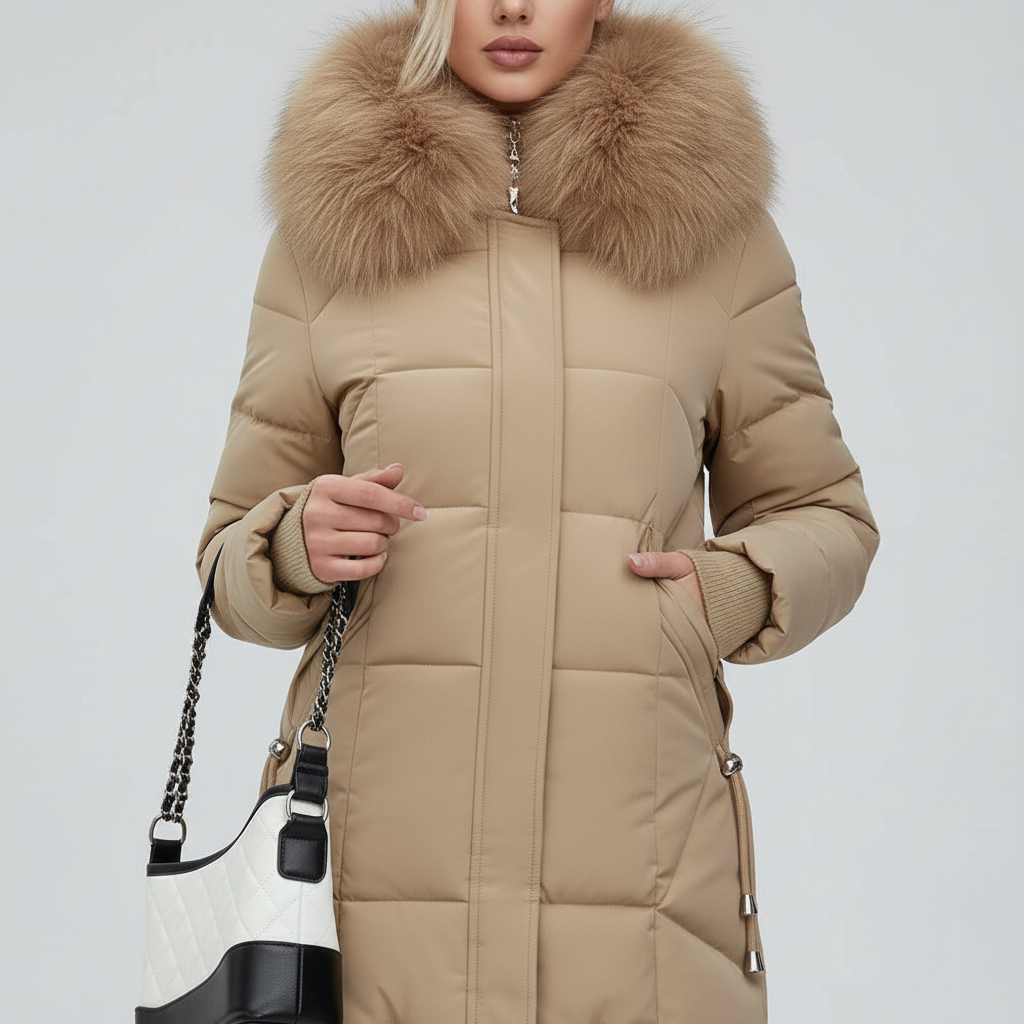 Płaszcz Damski Zimowy Maxi Pikowany z Kapturem