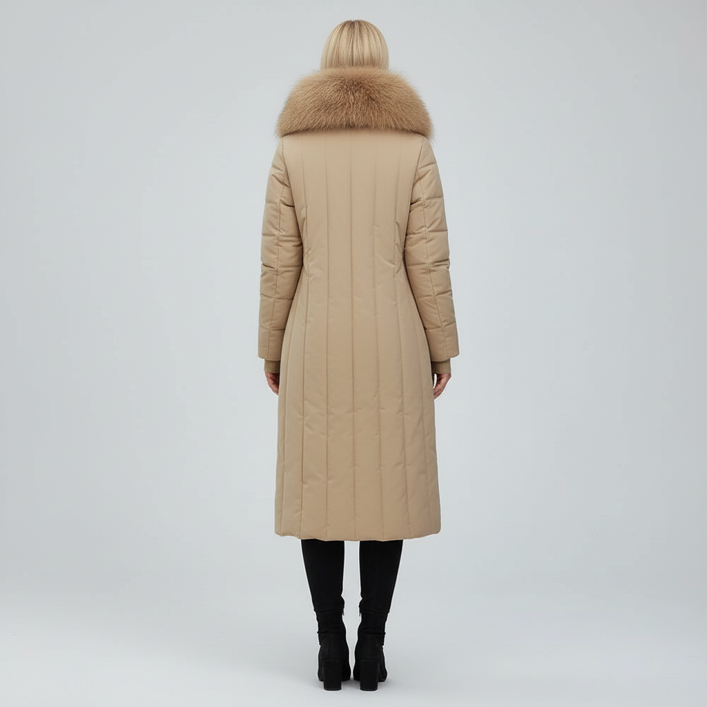 Płaszcz Damski Zimowy Maxi Pikowany z Kapturem