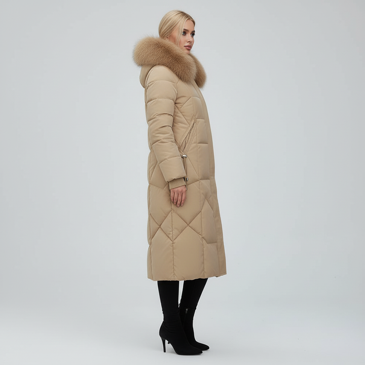 Płaszcz Damski Zimowy Maxi Pikowany z Kapturem