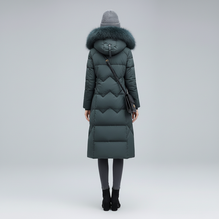 Płaszcz Damski Zimowy Maxi Pikowany z Kapturem