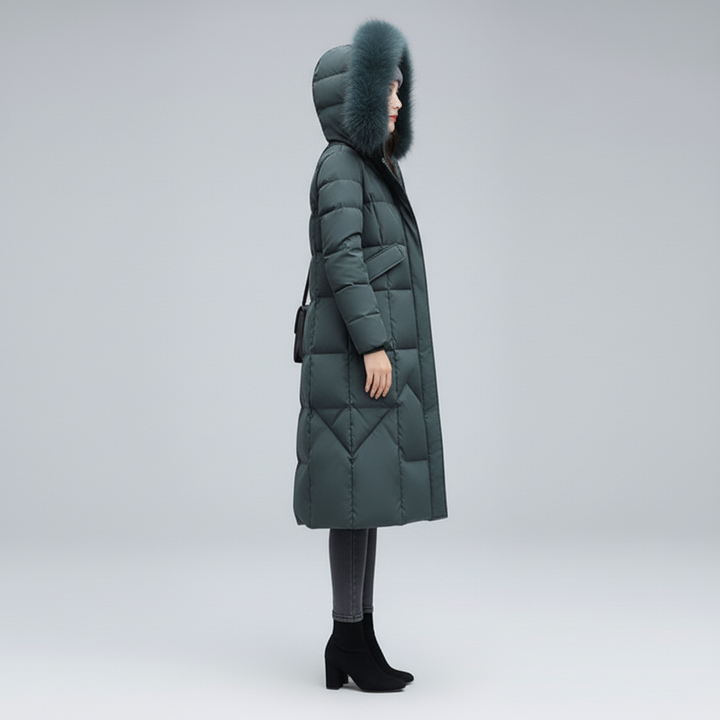 Płaszcz Damski Zimowy Maxi Pikowany z Kapturem