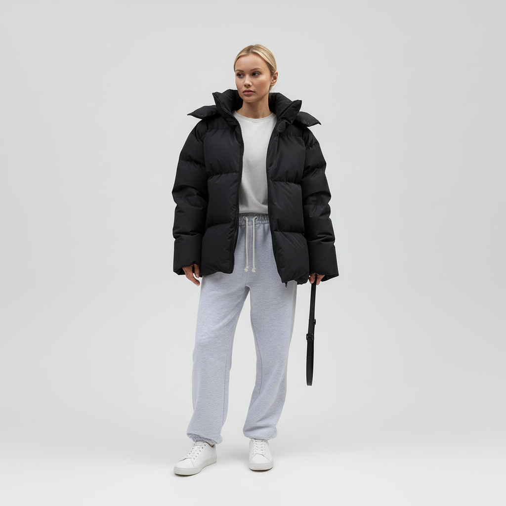 Kurtka Damska Zimowa Puffer Oversize z Kapturem