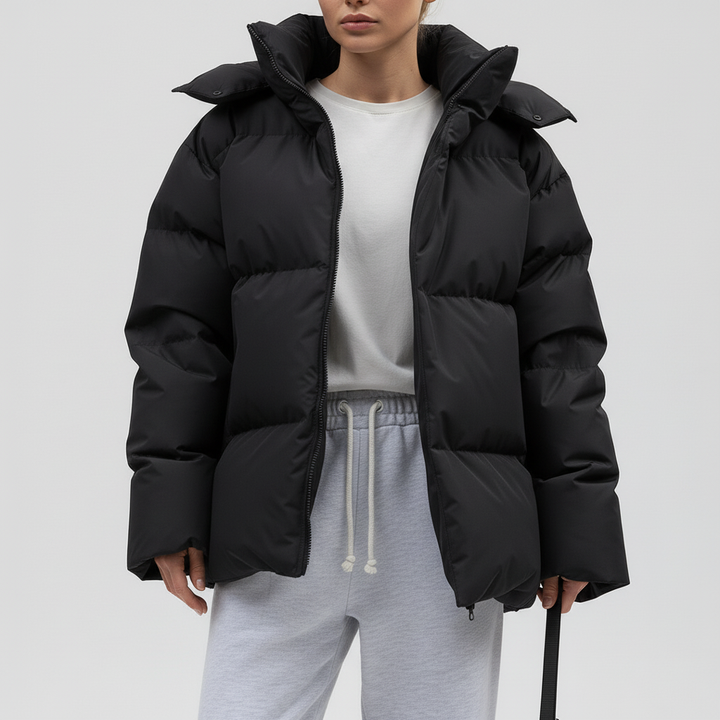 Kurtka Damska Zimowa Puffer Oversize z Kapturem