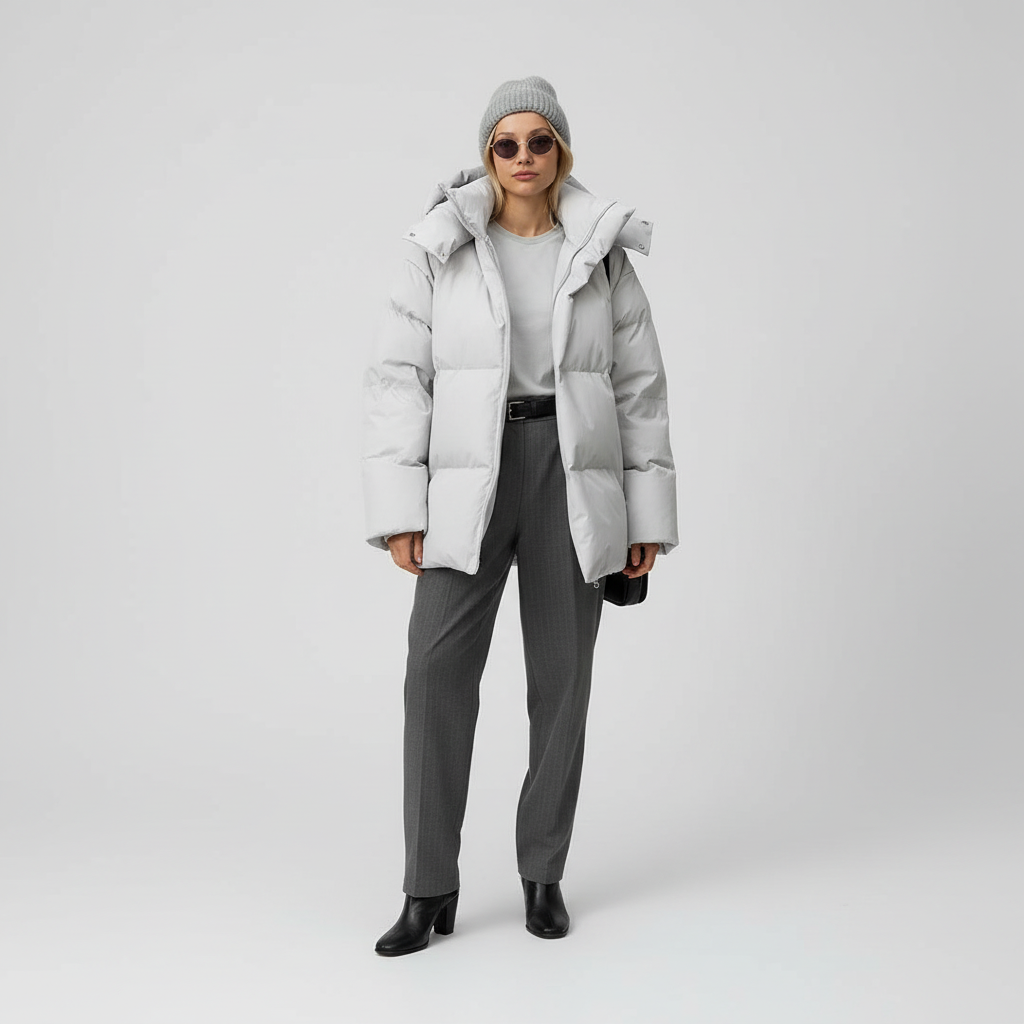 Kurtka Damska Zimowa Puffer Oversize z Kapturem