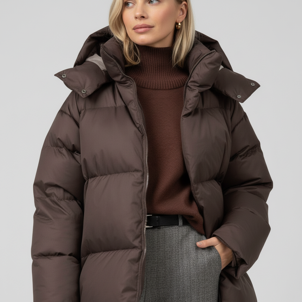 Kurtka Damska Zimowa Puffer Oversize z Kapturem