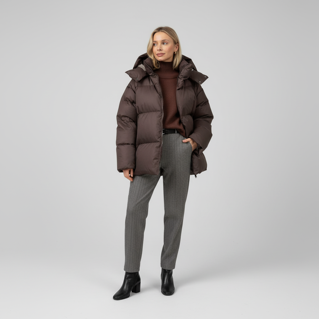 Kurtka Damska Zimowa Puffer Oversize z Kapturem