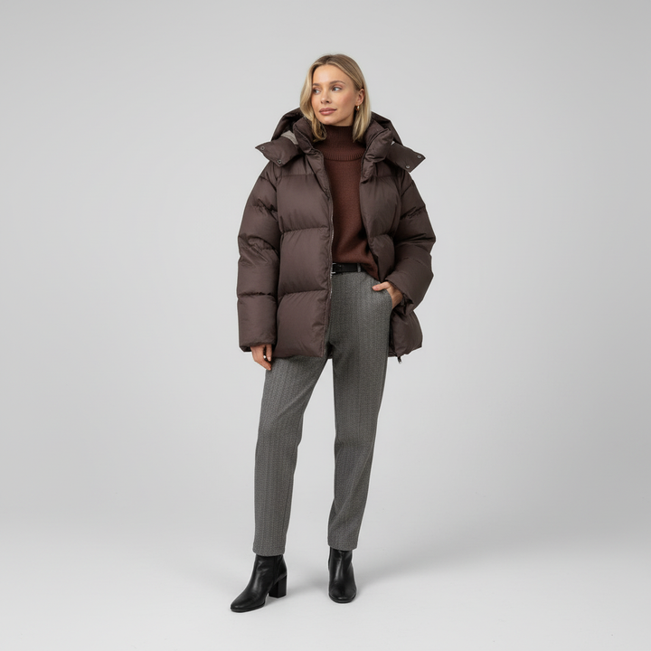 Kurtka Damska Zimowa Puffer Oversize z Kapturem