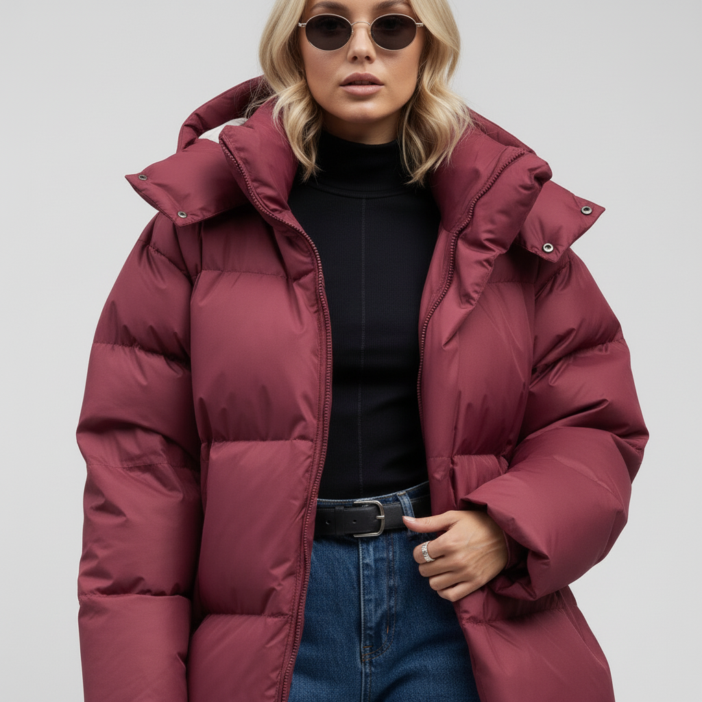 Kurtka Damska Zimowa Puffer Oversize z Kapturem