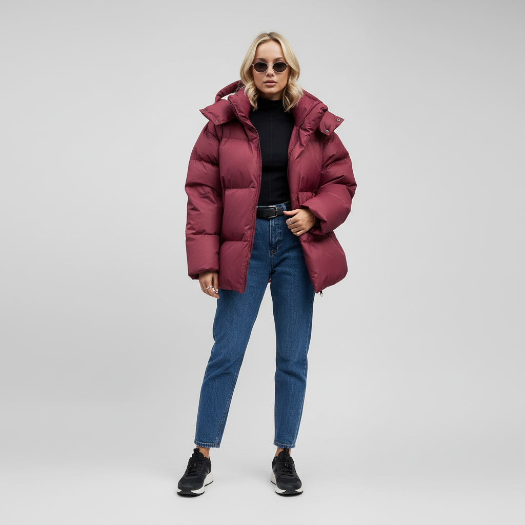 Kurtka Damska Zimowa Puffer Oversize z Kapturem