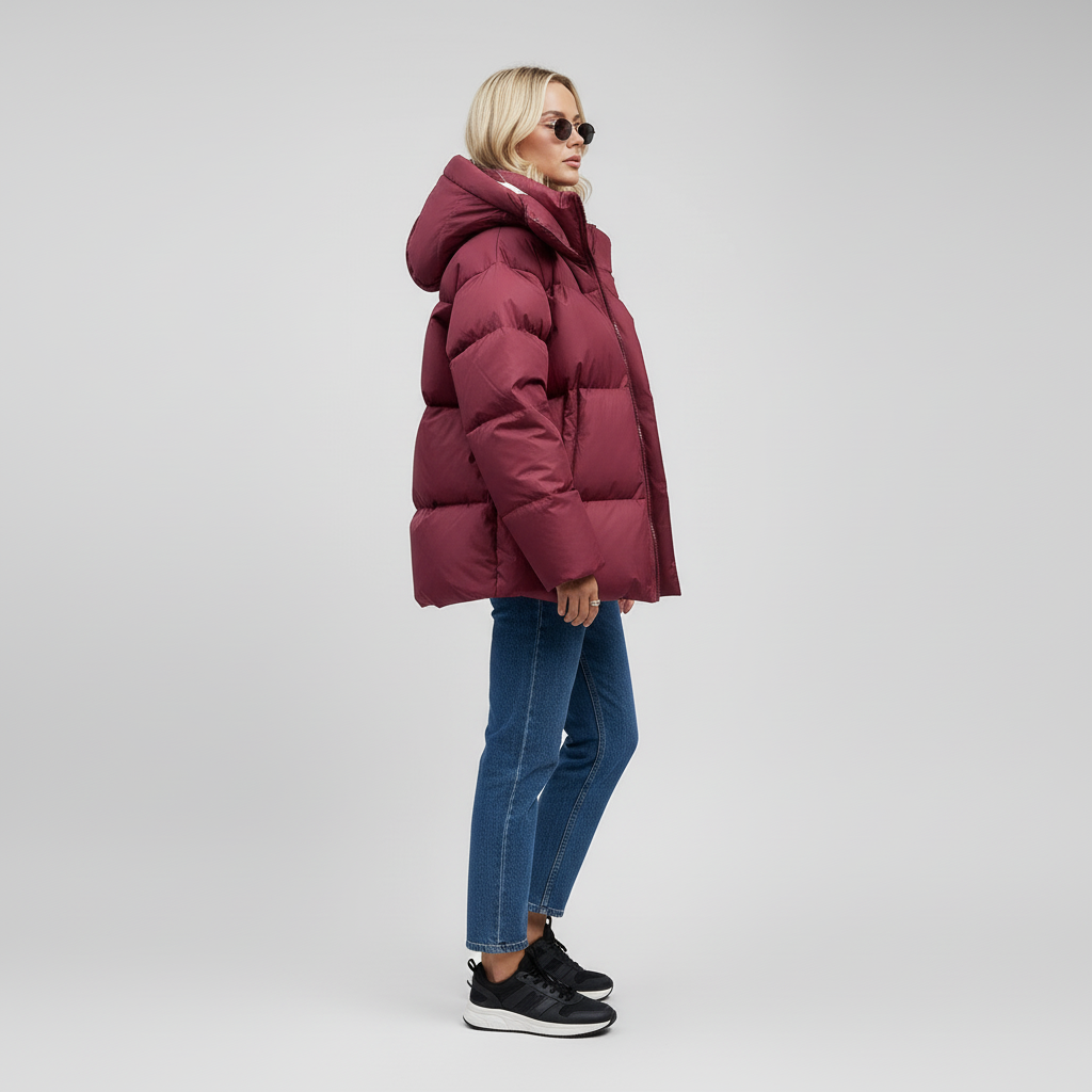 Kurtka Damska Zimowa Puffer Oversize z Kapturem
