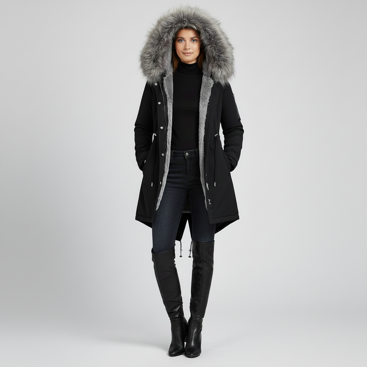 Kurtka Damska Zimowa Parka Długa z Kapturem